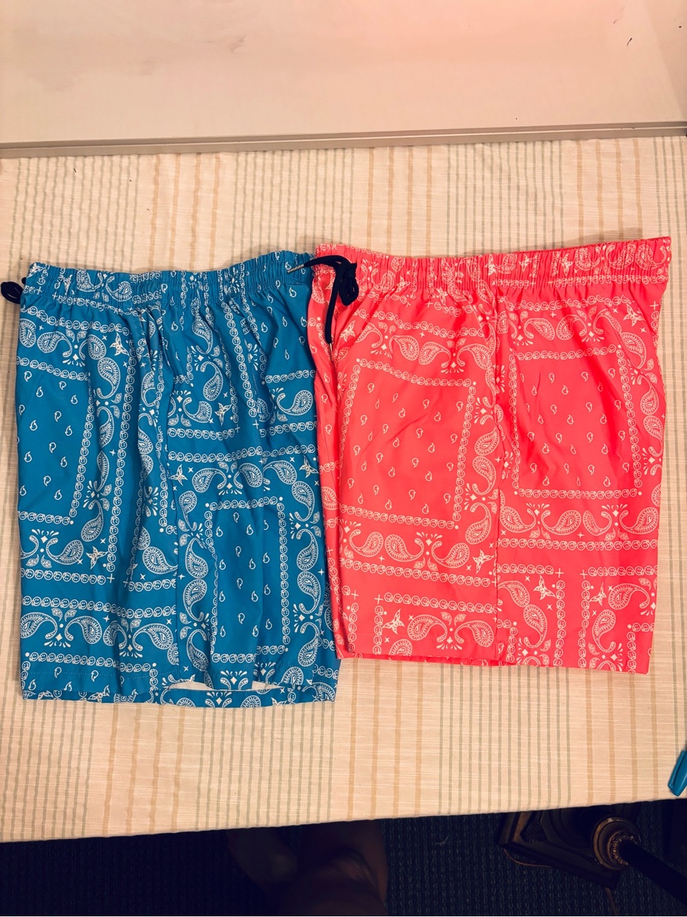 SHEIN Men's Bandana Print Hybrid Shorts - Blue & Coral Pink